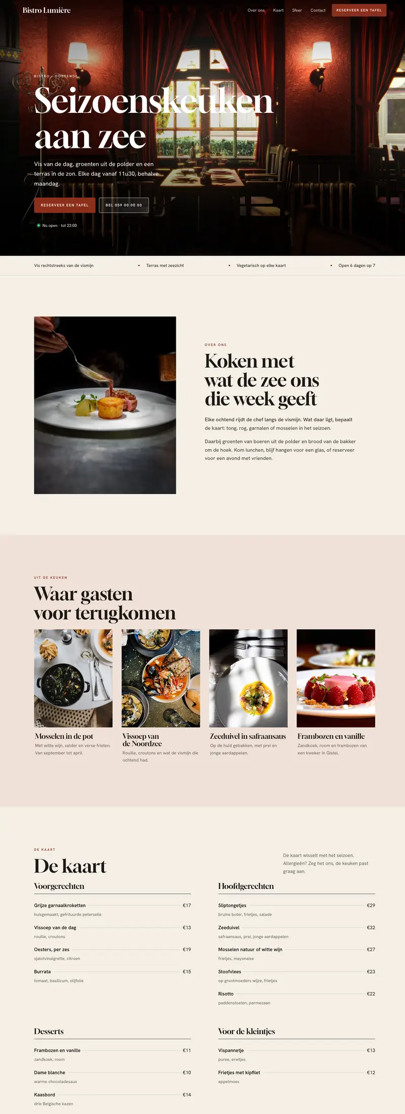 Demo-website van Bistro Lumière
