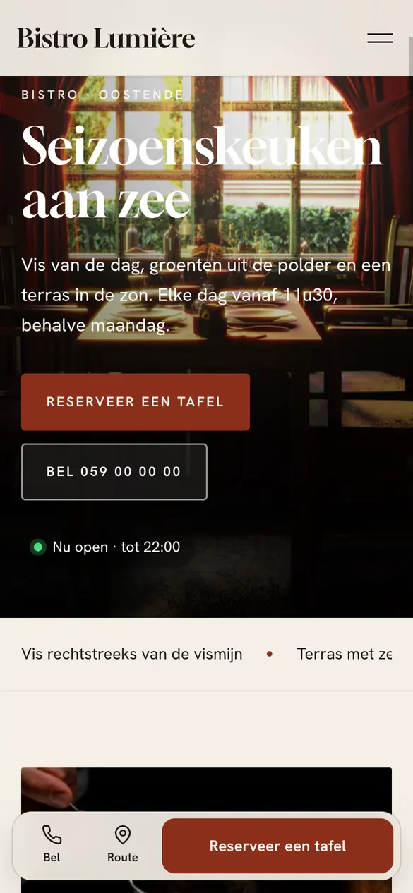 Bel, route en reserveer op een demo-website