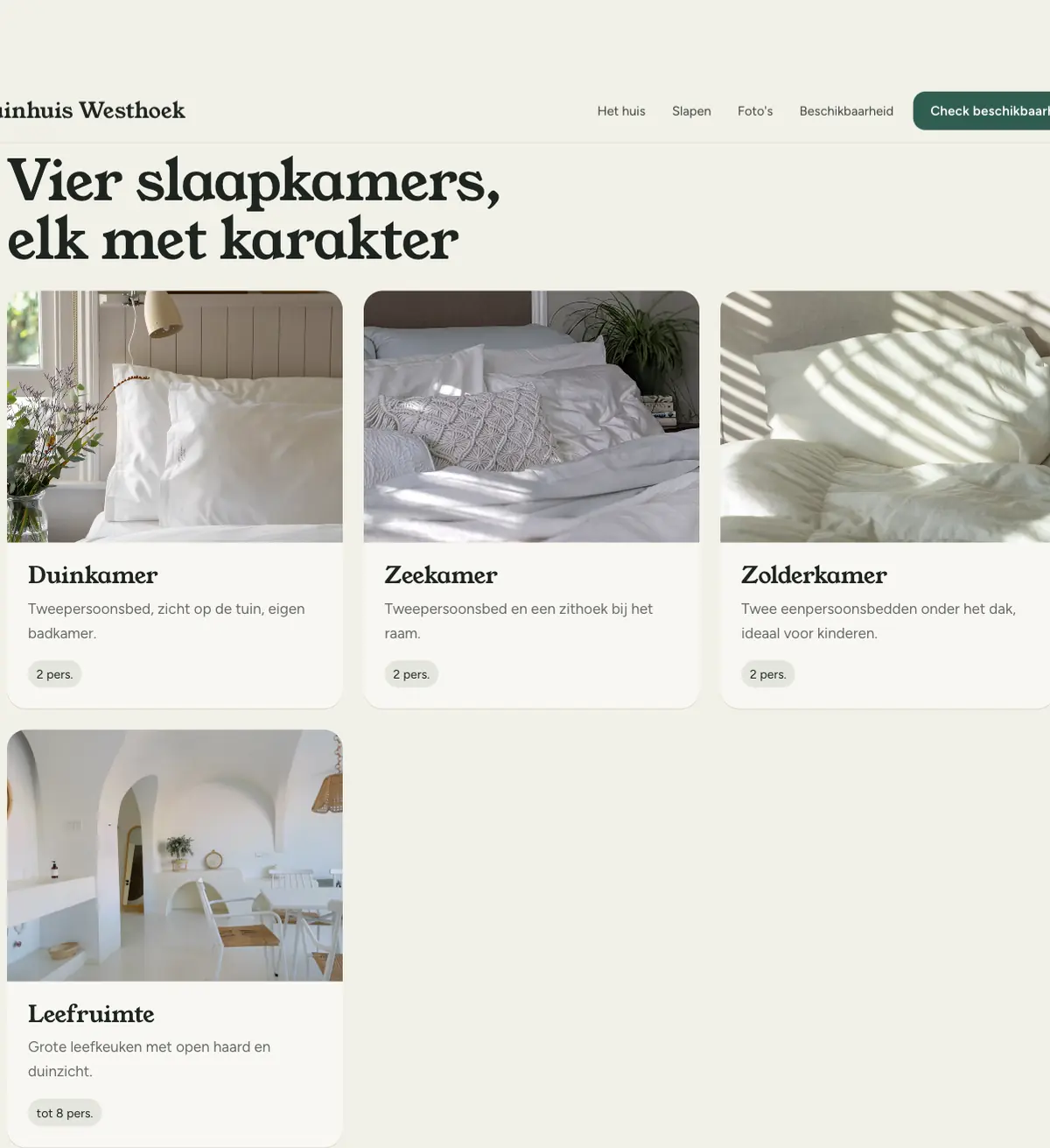Kamers en verblijf op een demo-website